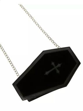 Black Coffin-Shaped Cross Accent Chain purse Bag